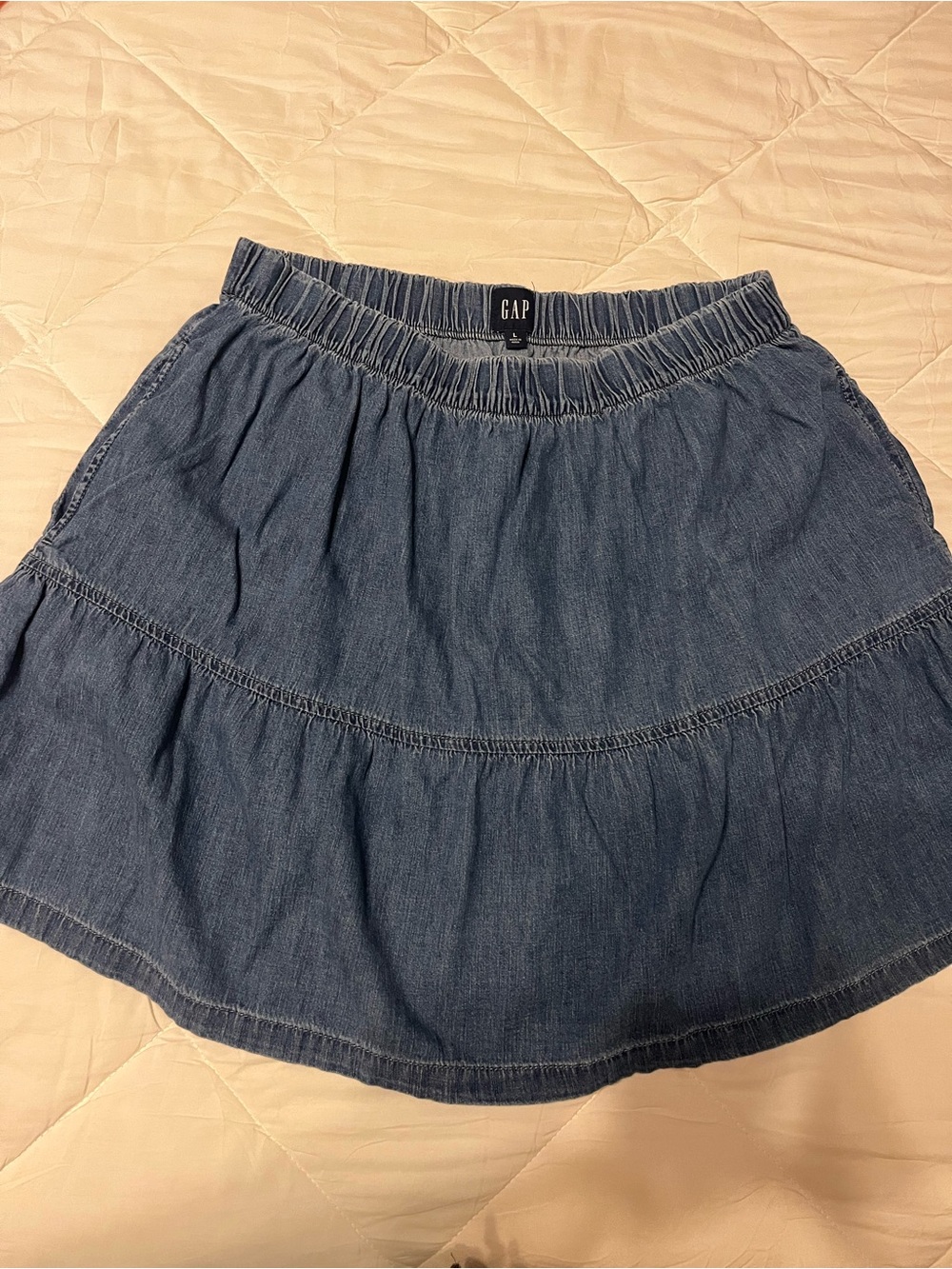 GAP Blue Denim Tiered Skater Mini Skirt